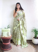 Hand Block Printed Saree - Chikankari official