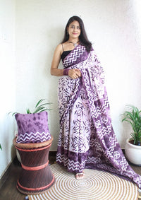 Hand Block Printed Saree - Chikankari official