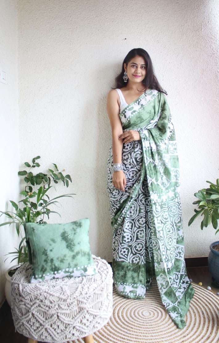 Hand Block Printed Saree - Chikankari official