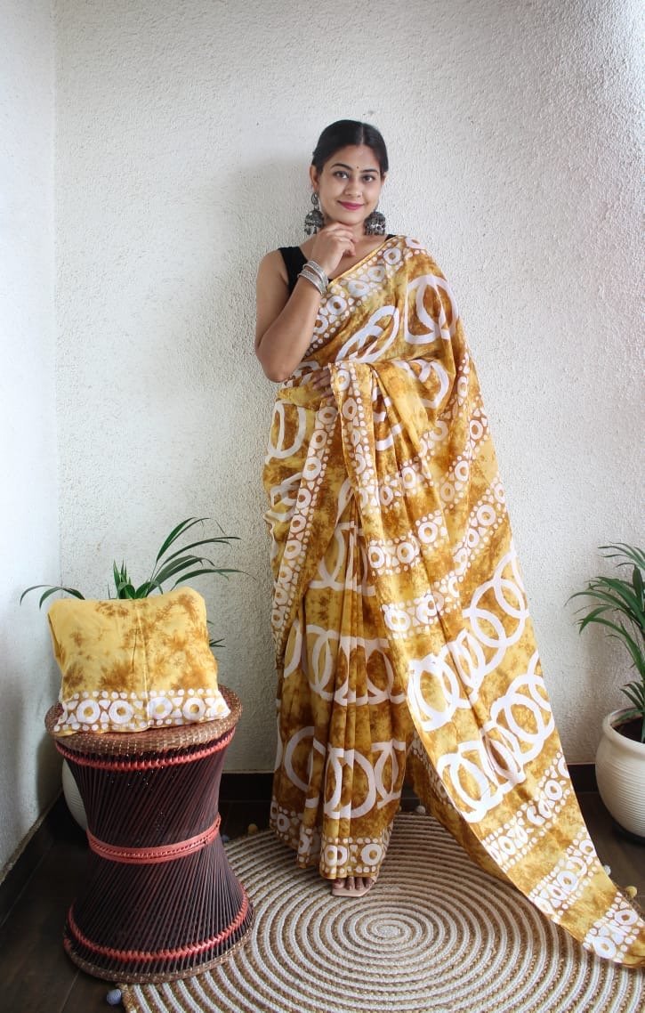 Hand Block Printed Saree - Chikankari official