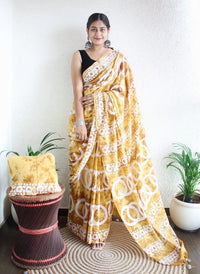 Hand Block Printed Saree - Chikankari official
