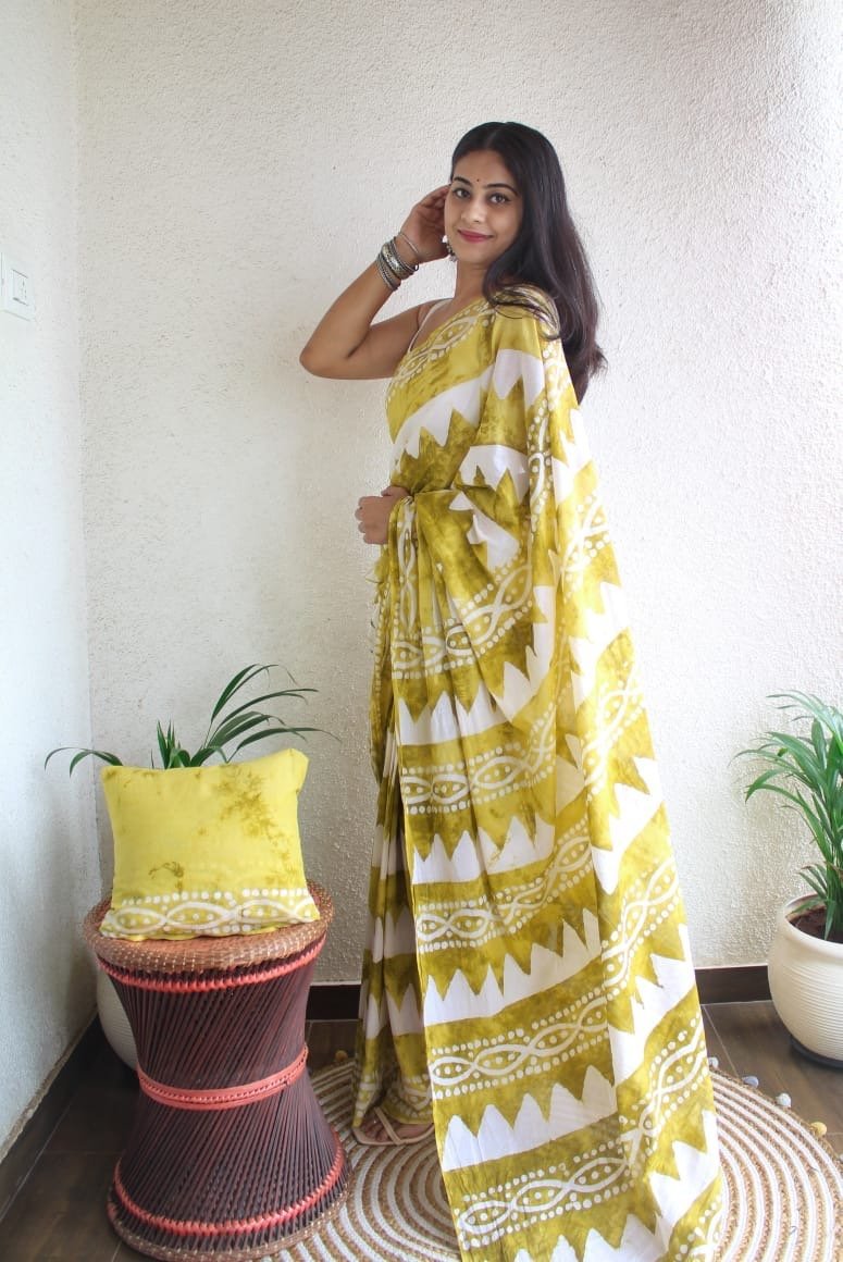 Hand Block Printed Saree - Chikankari official