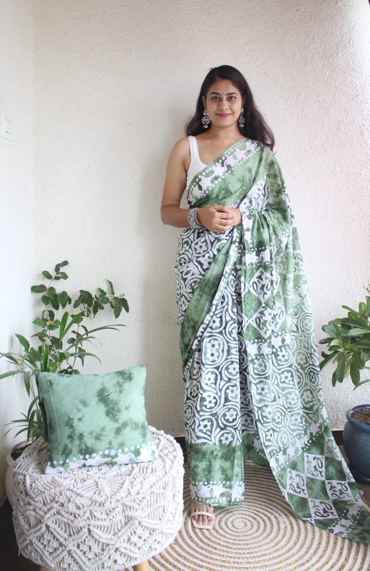 Hand Block Printed Saree - Chikankari official