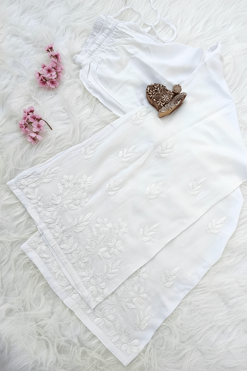 Hand worked Chikankari Rayon Plazzo Free size