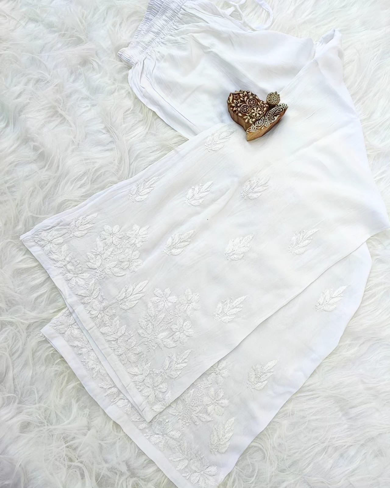 Hand worked Chikankari Rayon Plazzo Free size