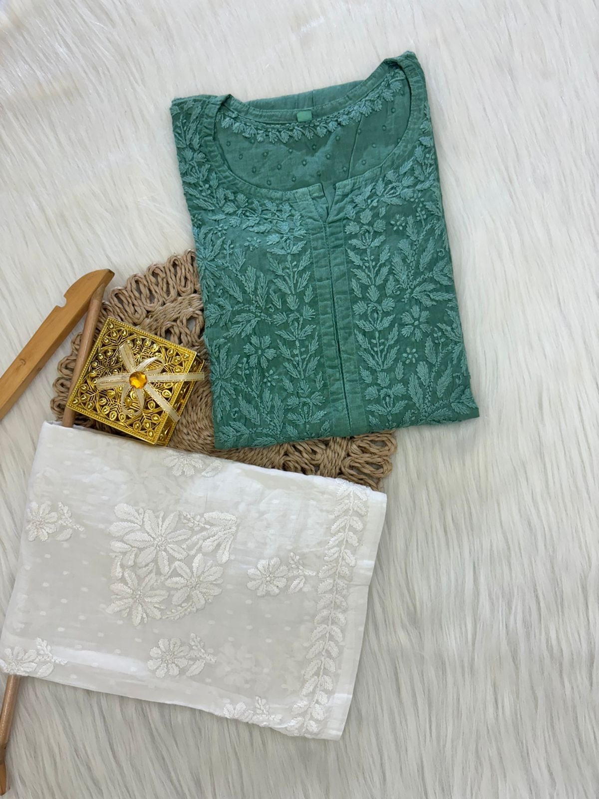 Handcrafted Dobby Cotton Kurtis - Chikankari official
