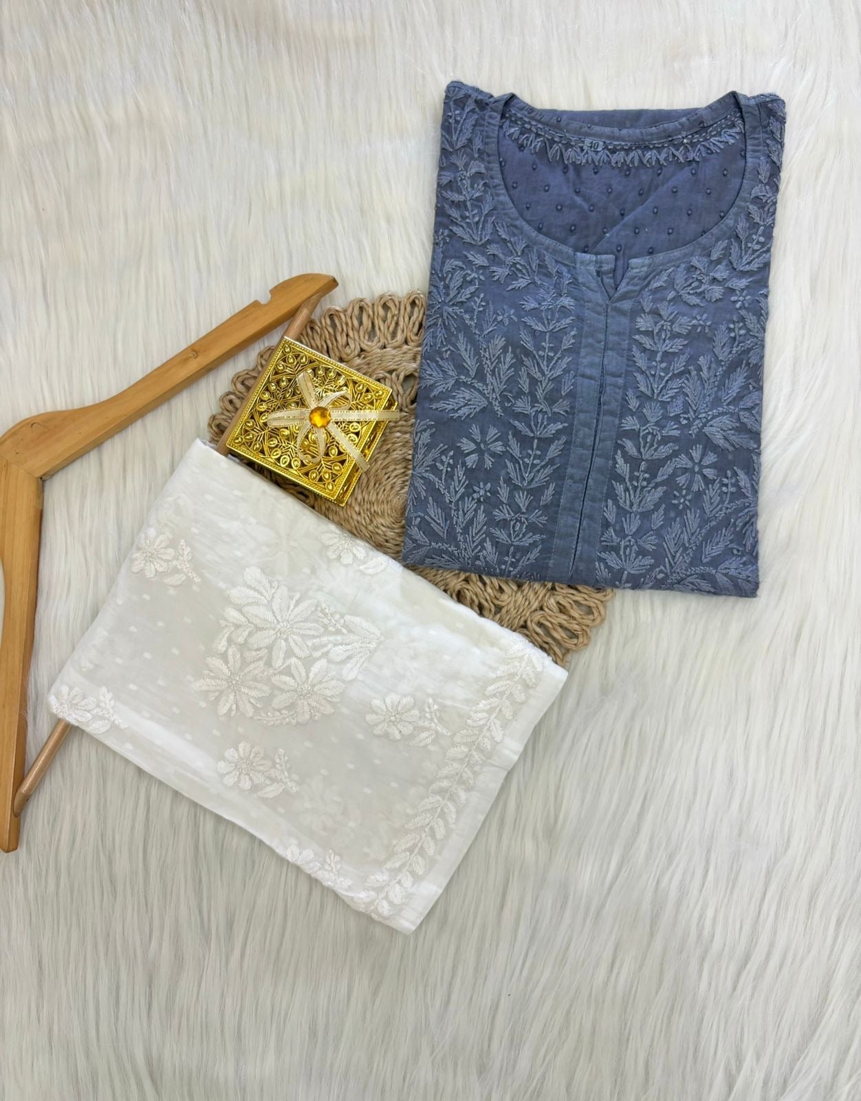 Handcrafted Dobby Cotton Kurtis - Chikankari official