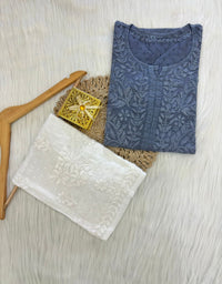 Handcrafted Dobby Cotton Kurtis - Chikankari official