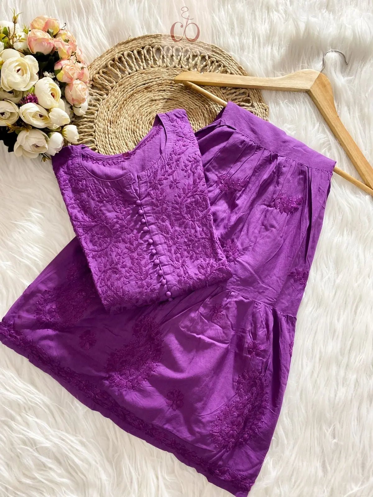 Handcrafted Eid special Mul co ord set - Chikankari official