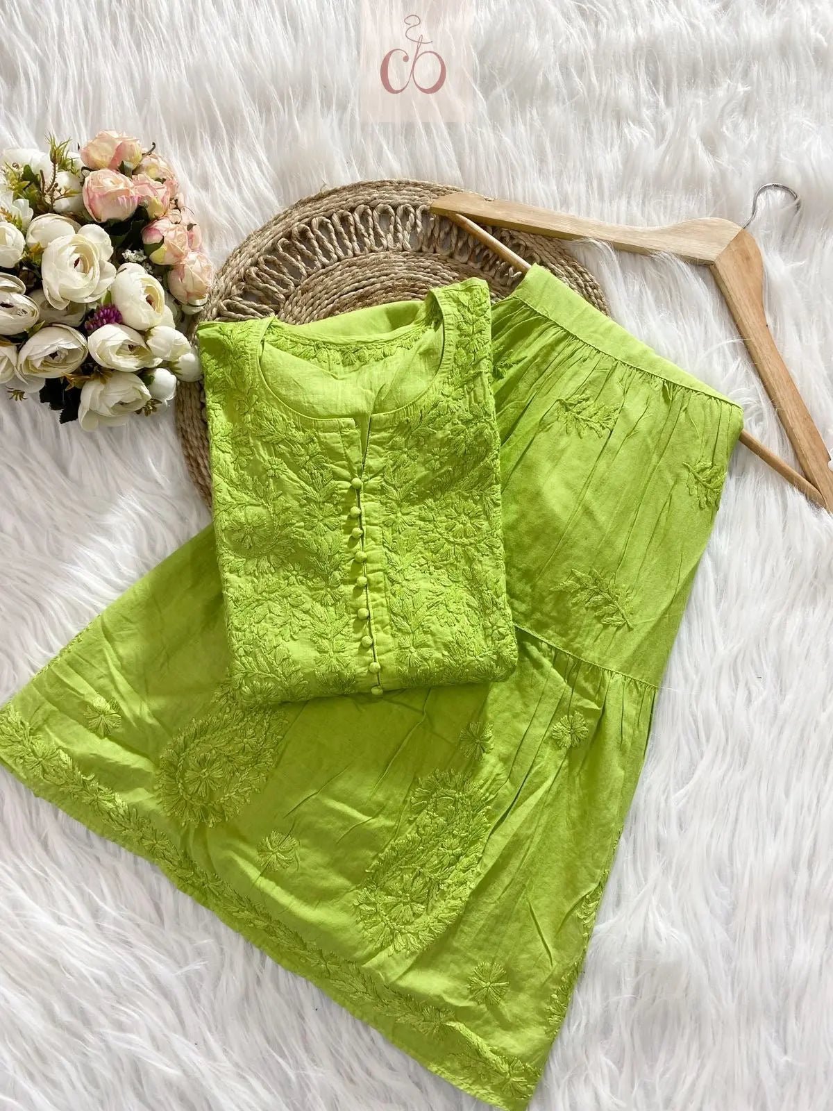Handcrafted Eid special Mul co ord set - Chikankari official
