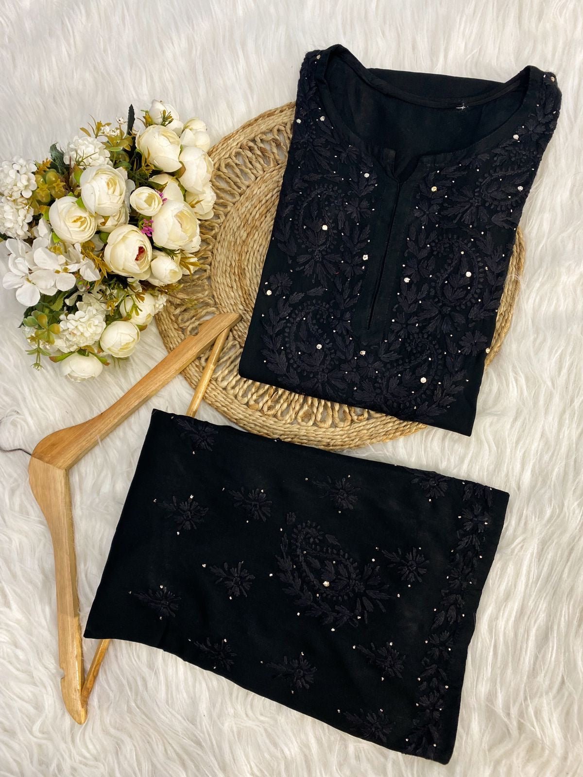 Handcrafted Rayon Co - ord Muqaish Combo Tanya Special - Chikankari official
