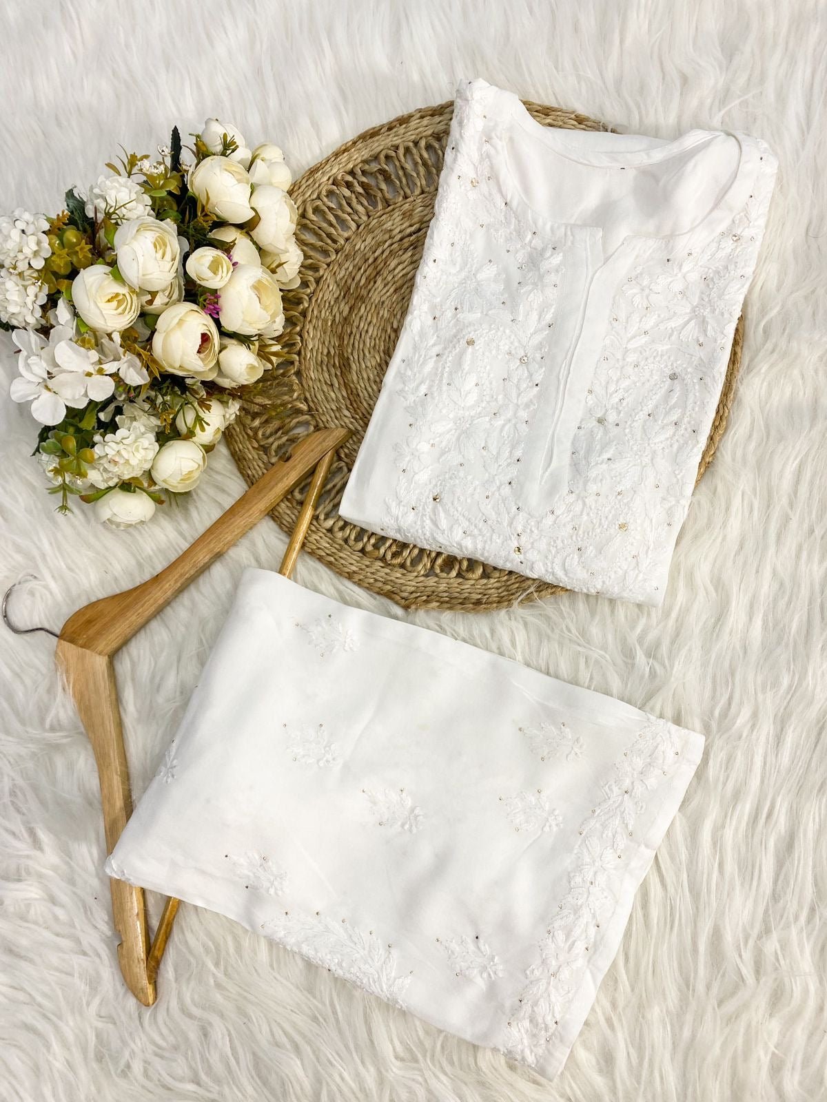 Handcrafted Rayon Co - ord Muqaish Combo Tanya Special - Chikankari official