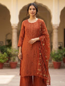 Handwork Chanderi Cotton Kurta Palazzo Set with Chiffon Gota Patti Dupatta - Chikankari official