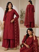 Handwork Chanderi Cotton Kurta Palazzo Set with Chiffon Gota Patti Dupatta - Chikankari official