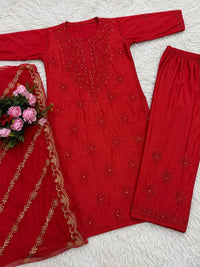 Handwork Chanderi Cotton Kurta Palazzo Set with Chiffon Gota Patti Dupatta - Chikankari official