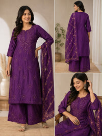 Handwork Chanderi Cotton Kurta Palazzo Set with Chiffon Gota Patti Dupatta - Chikankari official
