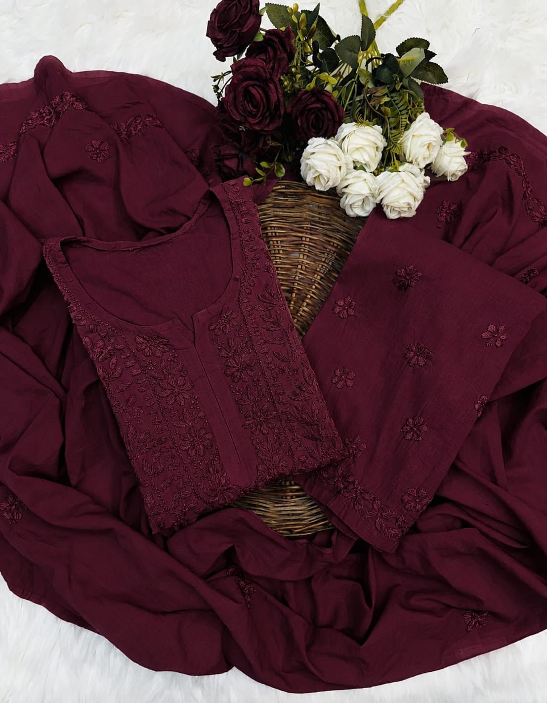Handwork cotton 3pc set - Chikankari official