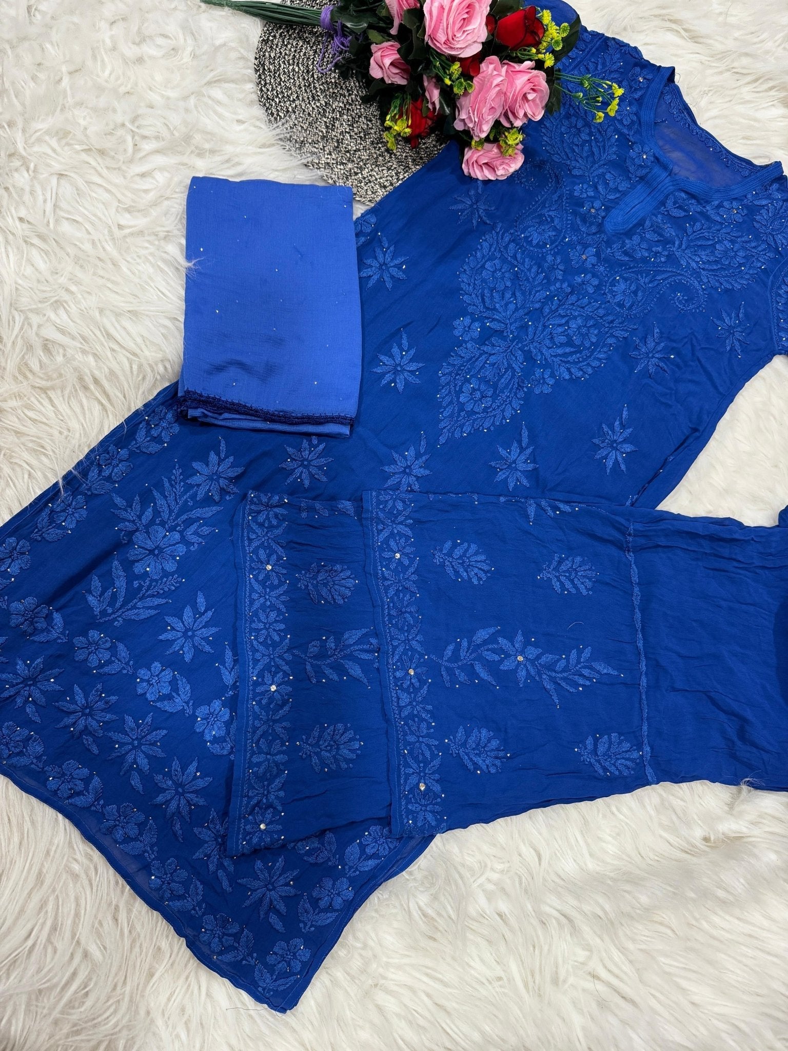 Handwork Muqaish viscose 3pc set - Chikankari official
