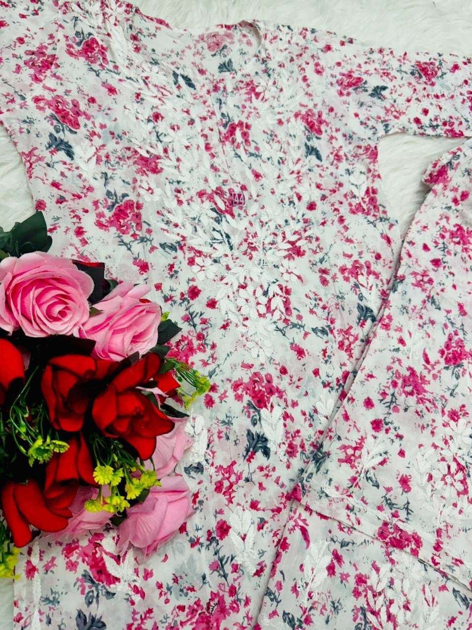 Handwork Pure Mul cotton Floral Printed Combo - Chikankari official