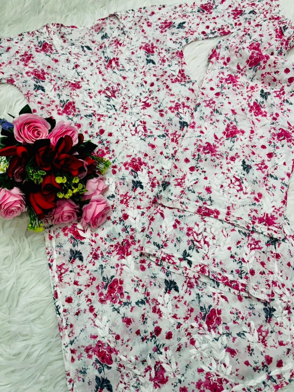 Handwork Pure Mul cotton Floral Printed Combo - Chikankari official