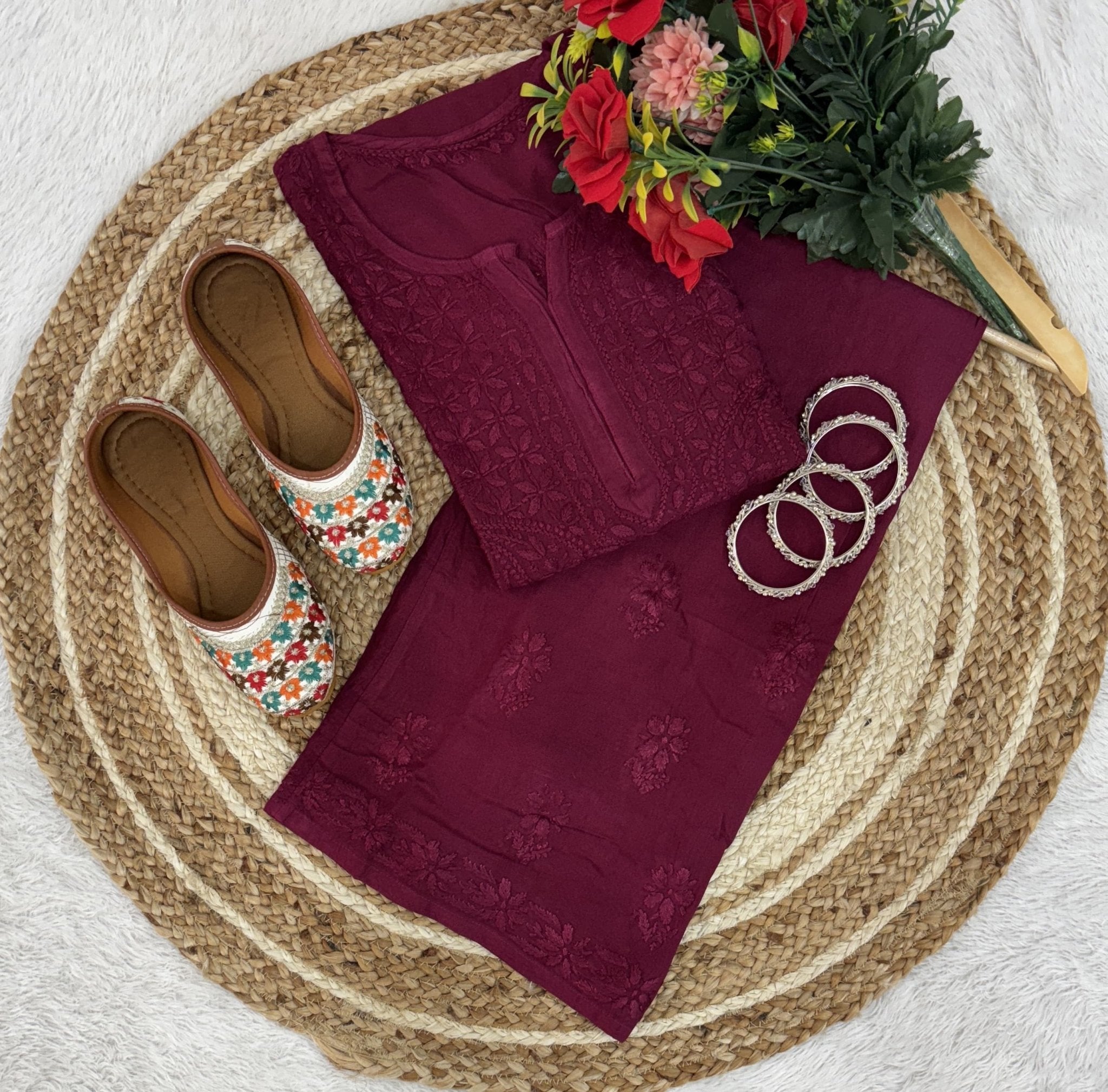 Handwork Single Shade Rayon Combo - Chikankari official