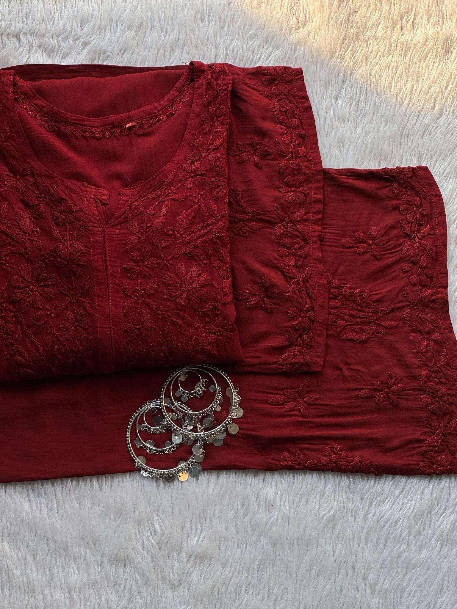 Harshita White Modal Cotton Chikankari 3pc Set - Chikankari official