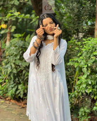 Harshita White Modal Cotton Chikankari 3pc Set - Chikankari official