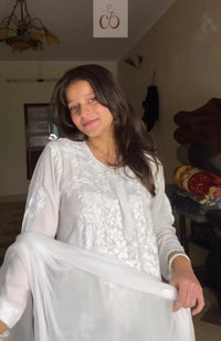 Harshita White Modal Cotton Chikankari 3pc Set - Chikankari official