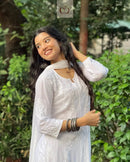 Harshita White Modal Cotton Chikankari 3pc Set - Chikankari official