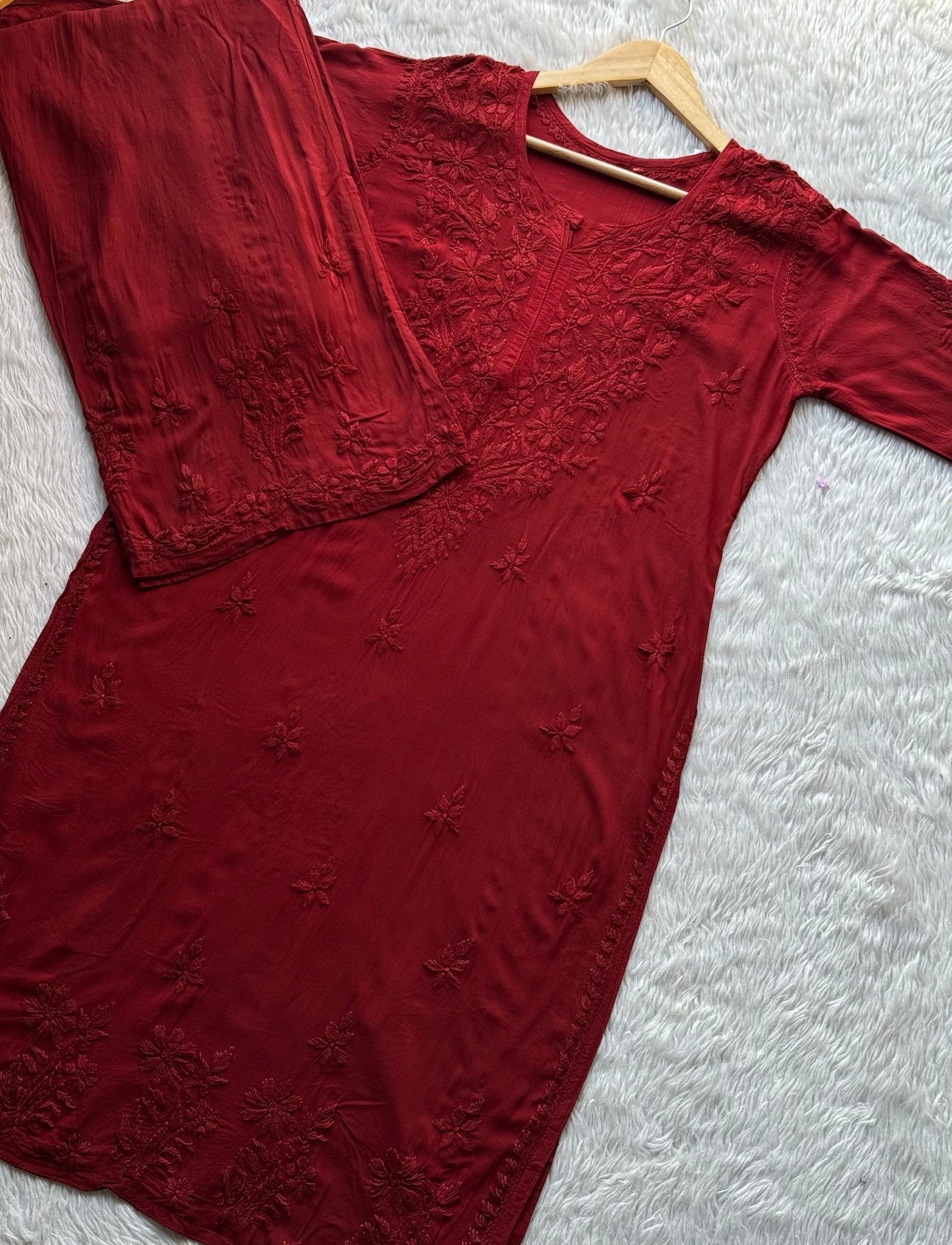 Harshita White Modal Cotton Chikankari 3pc Set - Chikankari official