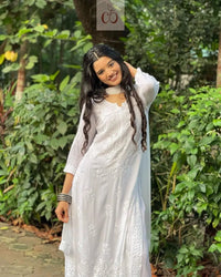 Harshita White Modal Cotton Chikankari 3pc Set - Chikankari official