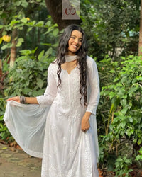 Harshita White Modal Cotton Chikankari 3pc Set - Chikankari official