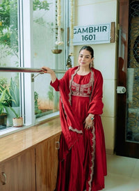 Heavy Chinon Silk Style Gown Set - Chikankari official