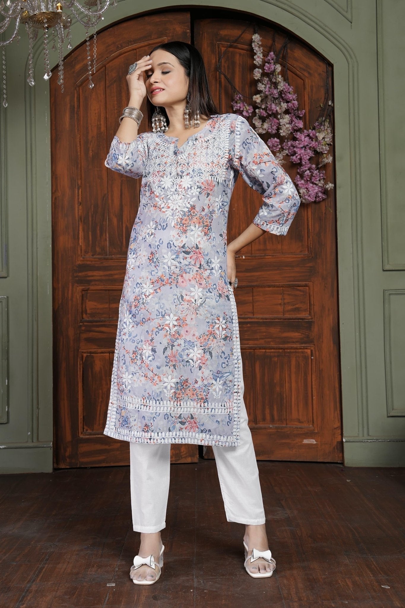 Heavy Cotton With Digital Print Chikankari Embroidery Work Combo
