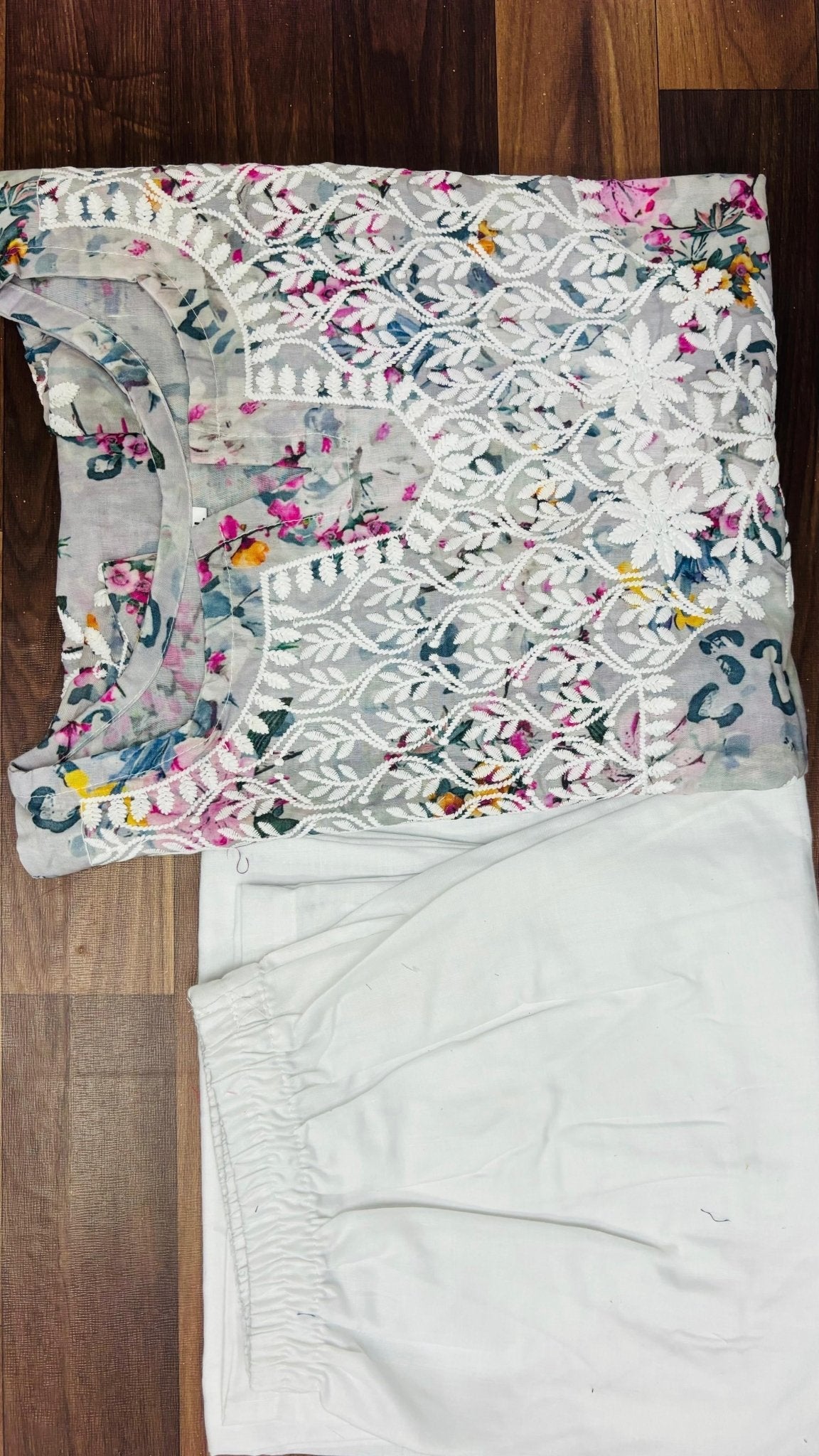 Heavy Cotton With Digital Print Chikankari Embroidery Work Combo - Chikankari official