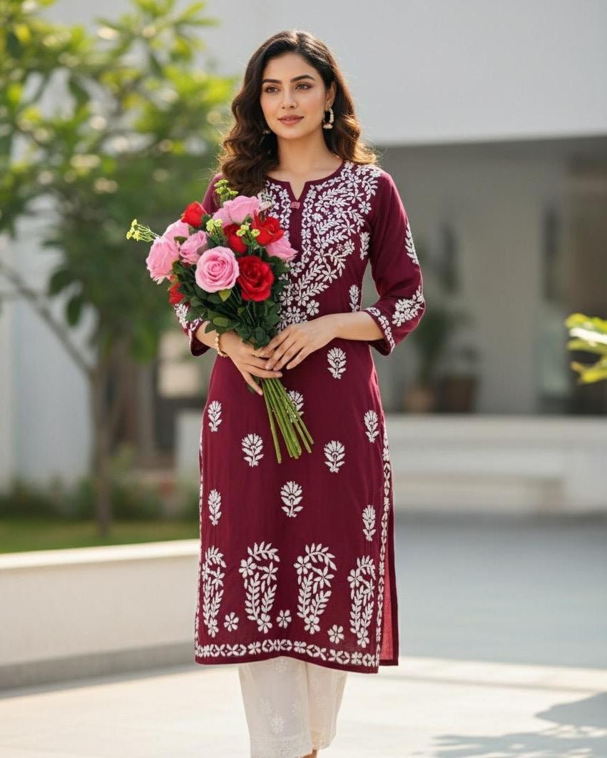 Heavy Daman chikankari work Long Kurta - Chikankari official