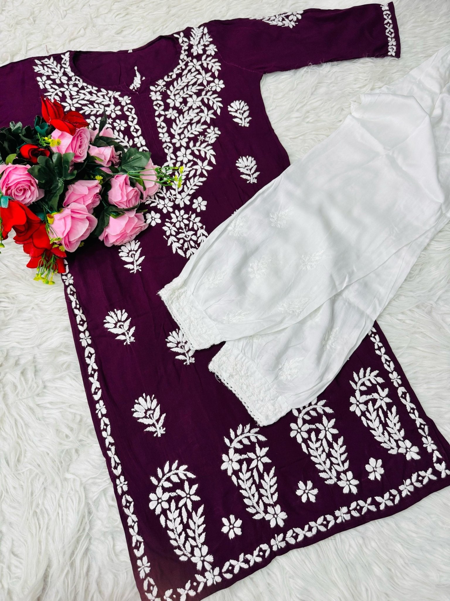 Heavy Daman chikankari work Long Kurta - Chikankari official