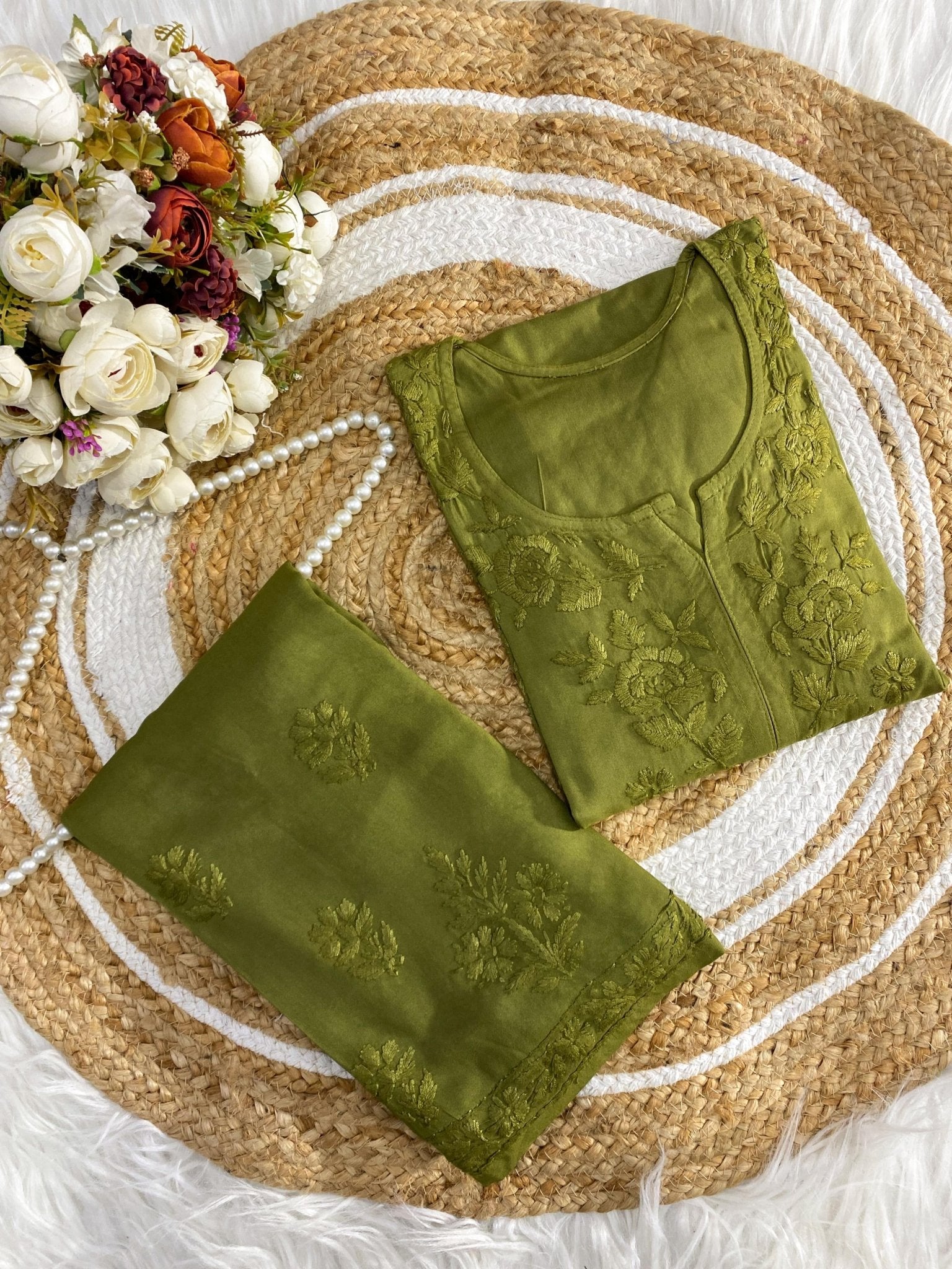 Heavy Daman Pastle Soft Rayon embroidered set - Chikankari official