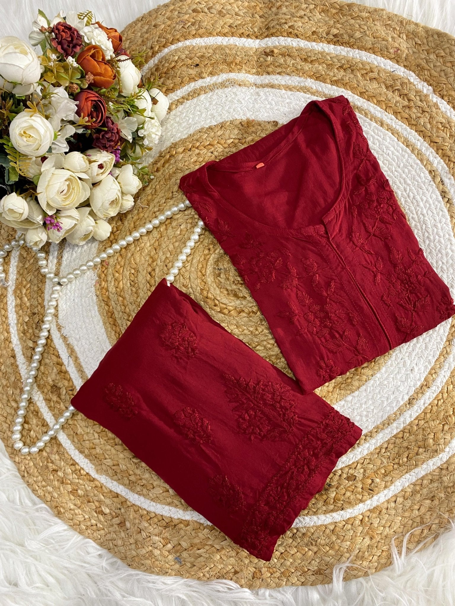 Heavy Daman Pastle Soft Rayon embroidered set - Chikankari official