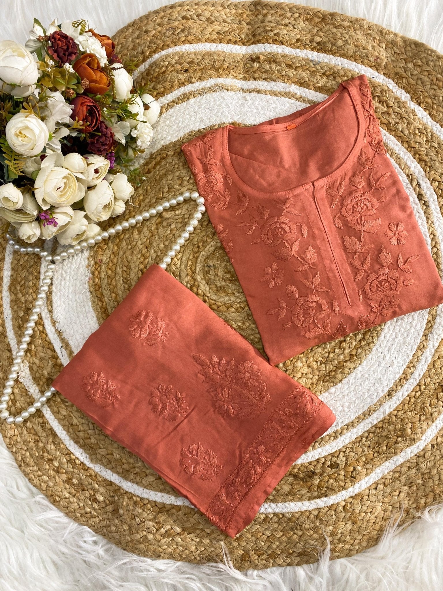 Heavy Daman Pastle Soft Rayon embroidered set - Chikankari official