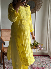 Heavy daman soft modal work kurta with Plazzo - Chikankari official