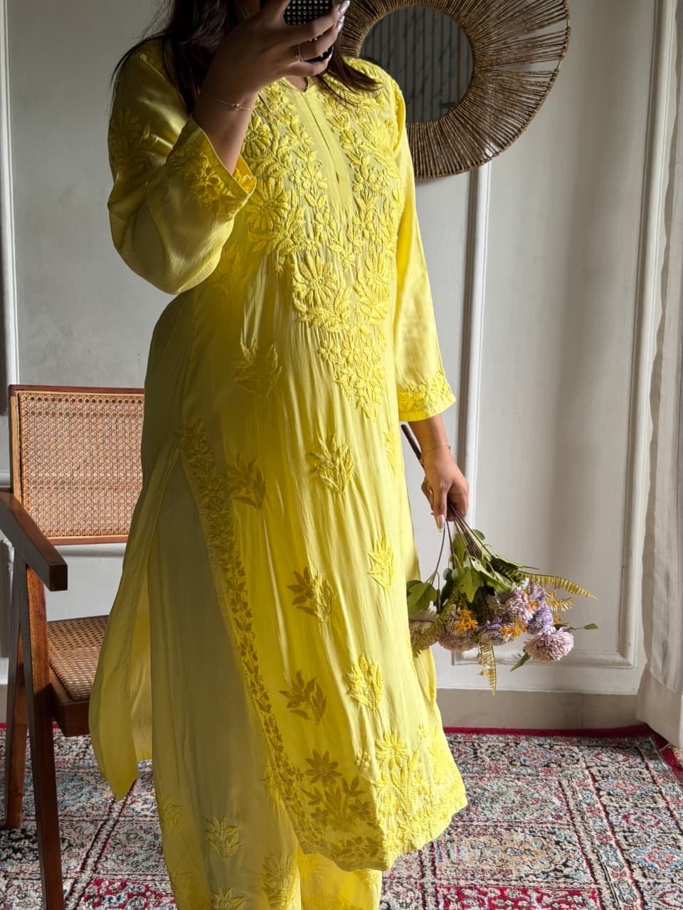 Heavy daman soft modal work kurta with Plazzo