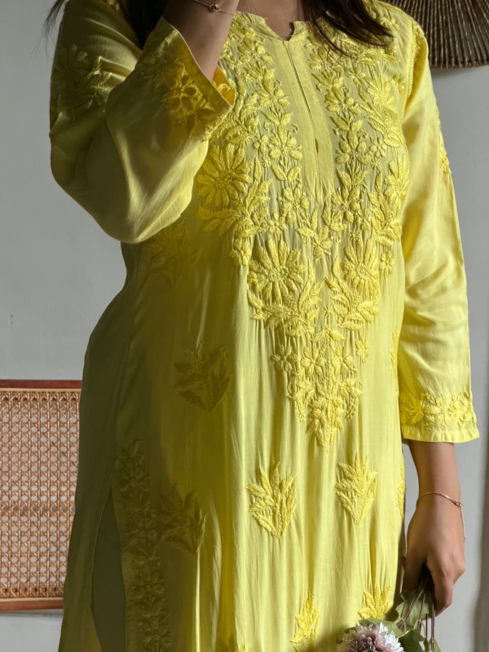 Heavy daman soft modal work kurta with Plazzo - Chikankari official