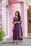 Heavy embroidery 3pc Purple Set - Chikankari official