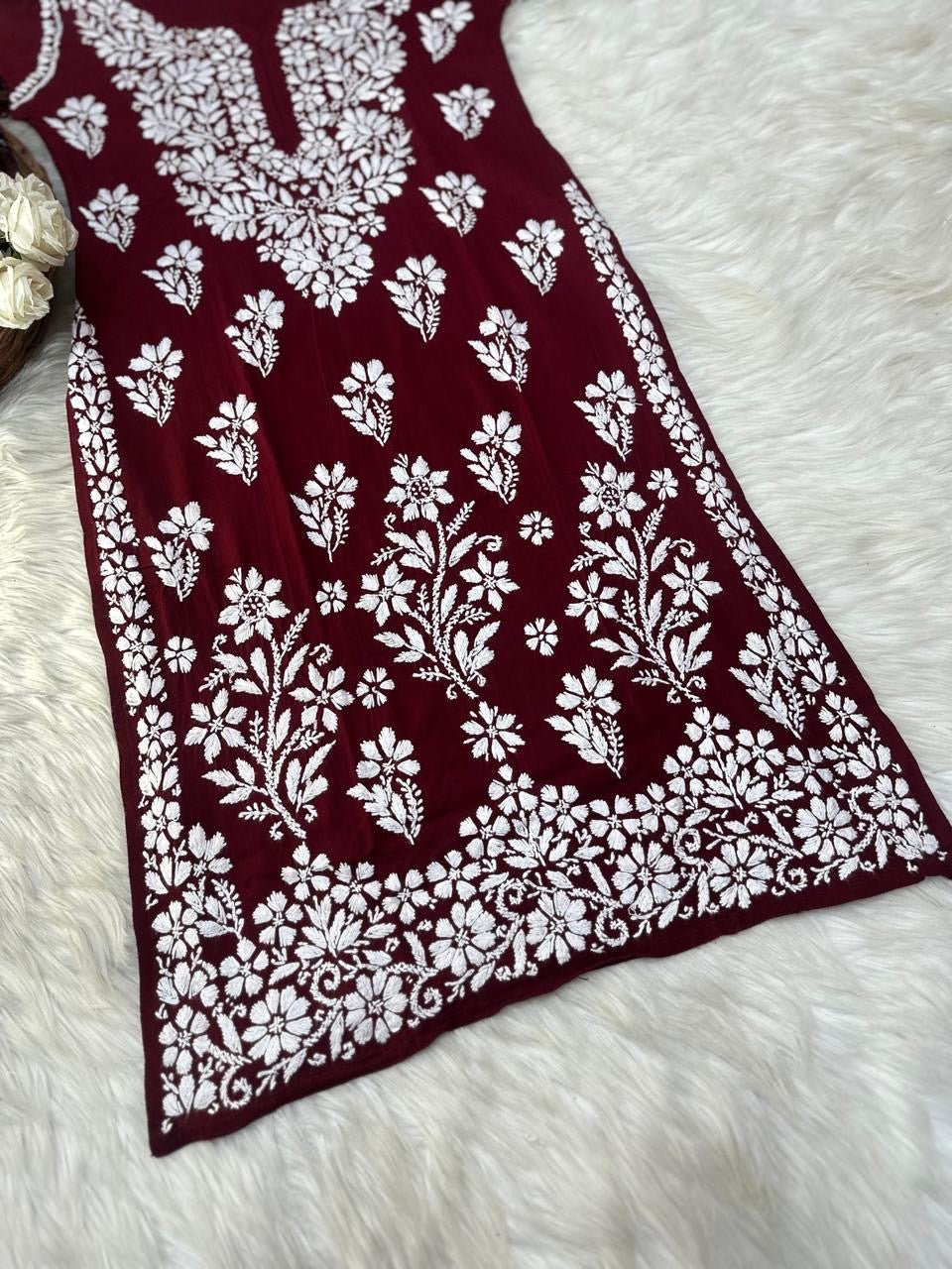Heavy embroidery Rayon Designer Kurta Set - Chikankari official