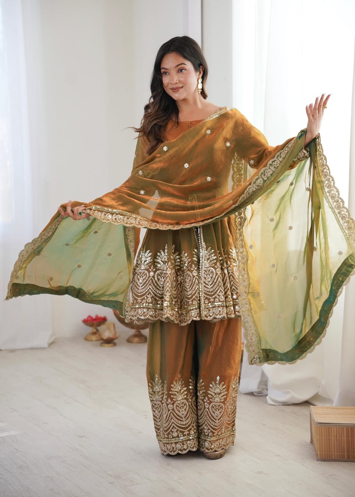 Heavy fancy Silk plazzo Ethnic Festive set - Chikankari official