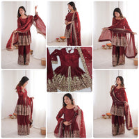 Heavy fancy Silk plazzo Ethnic Festive set - Chikankari official