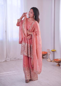 Heavy fancy Silk plazzo Ethnic Festive set - Chikankari official
