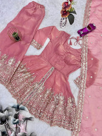 Heavy fancy Silk plazzo Ethnic Festive set - Chikankari official