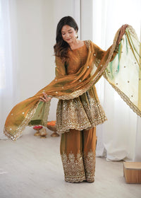 Heavy fancy Silk plazzo Ethnic Festive set - Chikankari official